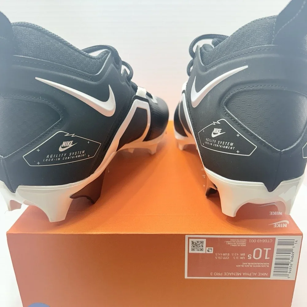 Nike Alpha Menace Pro 3 Black / White Mid Football Cleats‎ Size 10.5 CT6649-001